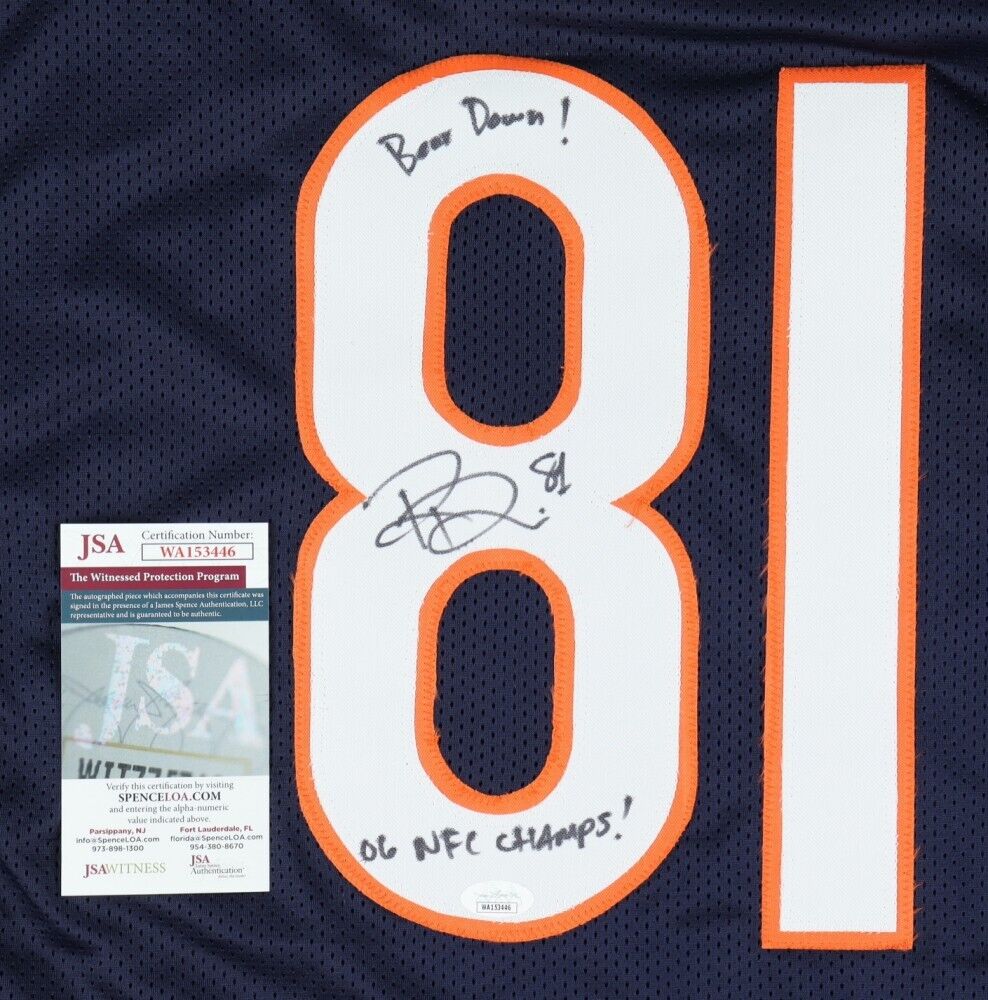Rashied Davis Signed Chicago Jersey Ins. "Bear Down! & 06 NFL Champs!" (JSA COA)