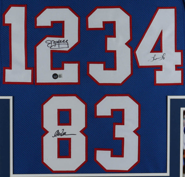 Jim Kelly, Thurman Thomas, & Andre Reed Signed 35x43 Framed Bills