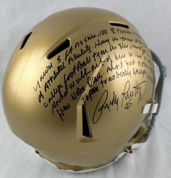 Rudy Ruettiger Signed Notre Dame Fighting Irish Full-Size Helmet Inscription JSA