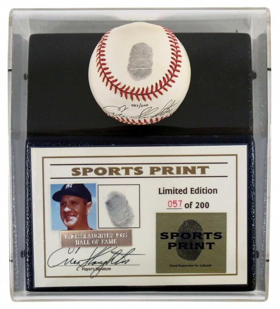 Enos Slaughter Signed LE NL Baseball Display w/ Display Case Cardinals, Yankees