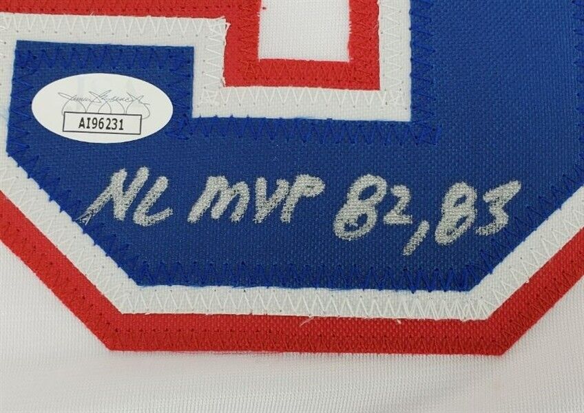 Dale Murphy Signed Atlanta Braves Photo Jersey Inscribed NL MVP 82, 83 (JSA COA)