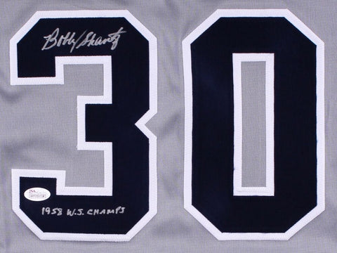 Bobby Shantz Signed New York Yankees Jersey Inscribed "1958 W.S.Champs"(JSA COA)
