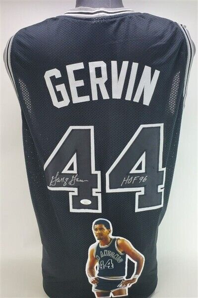George Gervin Signed San Antonio Spurs Photo Jersey Inscribed "HOF 96" (JSA COA)