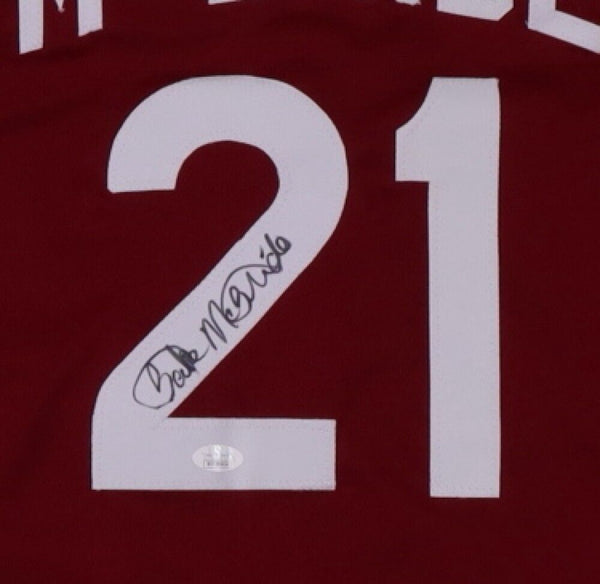 Phillies Bake McBride signed jersey with 80 WS Champs Inscription W/COA