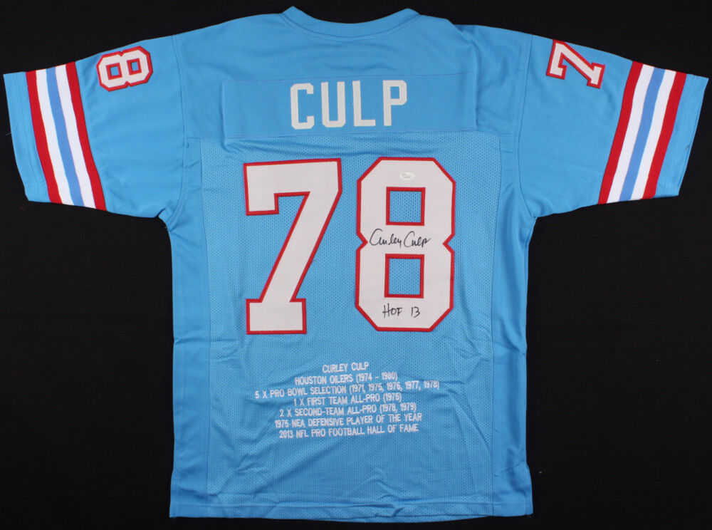 Curley Culp Signed Oilers Career Highlight Stat Jersey Inscribed "HOF 13" (JSA)