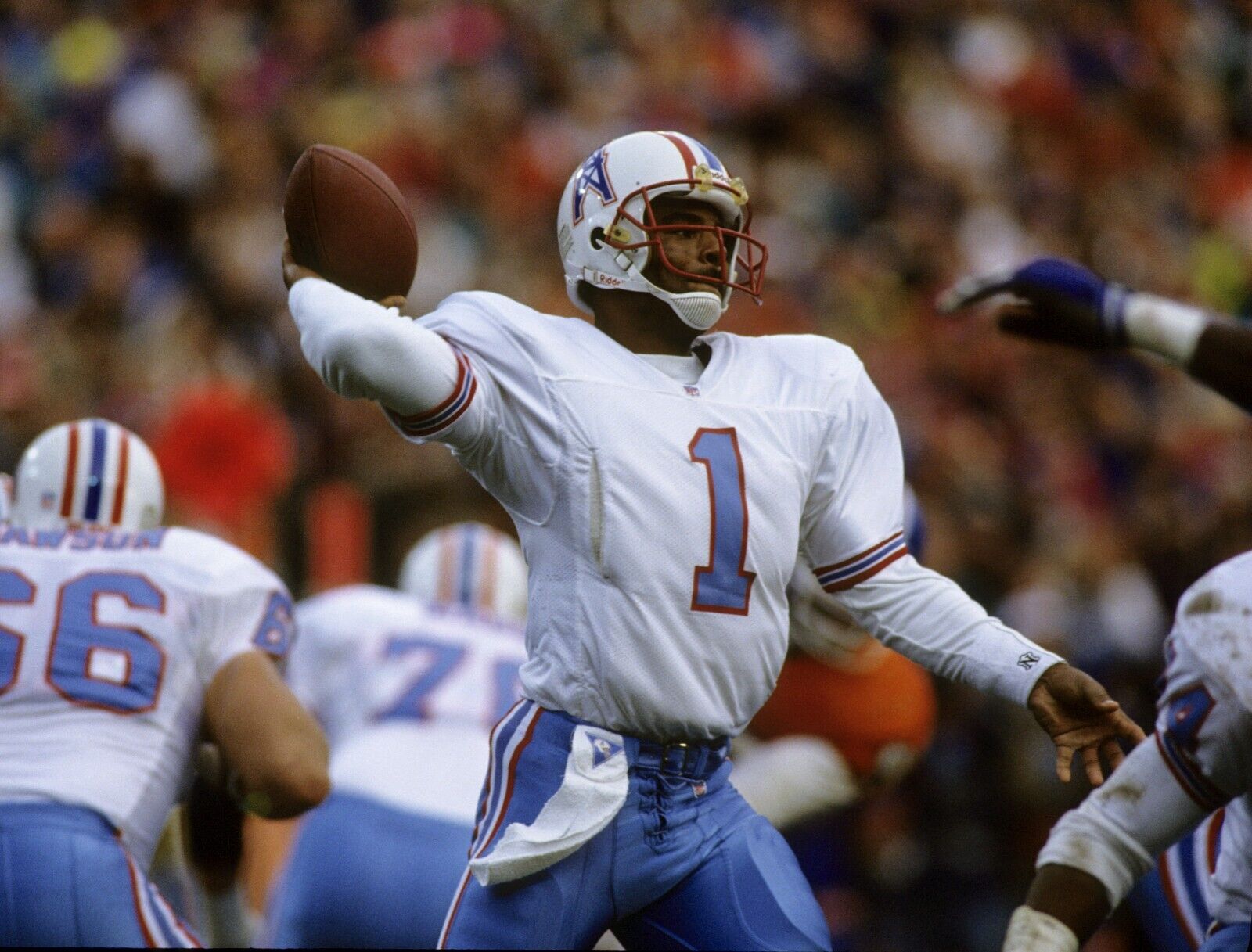 Warren Moon Signed Houston Oilers 35"x43" Framed Jersey (JSA COA) 9xPro Bowl QB