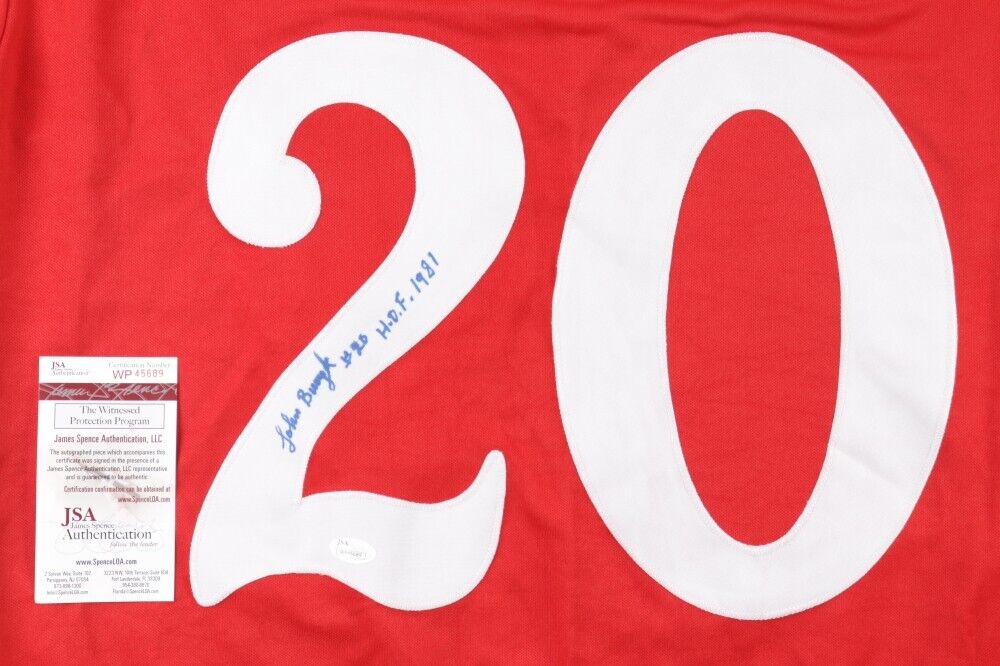 John Bucyk Signed Detroit Redwings Jersey Inscribed "HOF 1981" (JSA COA)