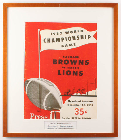 1952 World Championship Game 23x27 Framed Stadium Poster Display Browns vs Lions