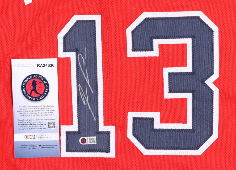 Ronald Acuna Jr Signed Atlanta Braves Jersey (USA SM) 2018 N L Rookie o/t Year