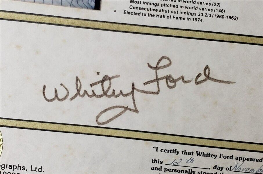 Whitey Ford Signed New York Yankees 8x10 Photo in 16x20 Matted Display (JSA COA)