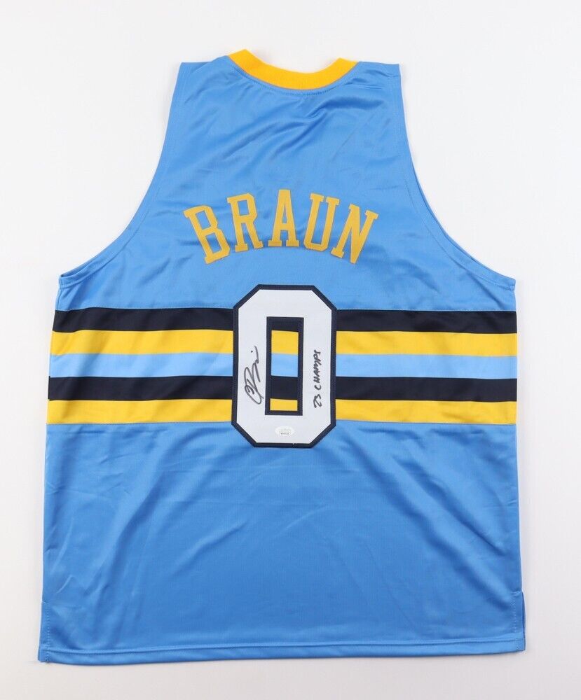 Christian Braun Signed Denver Nuggets Throwback Jersey Insrd "23 NBA Champs" JSA