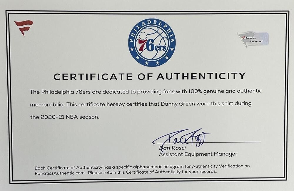 Danny Green Game-Worn Philadelphia 76ers Shirt (Fanatics) 2020-21 Season / Guard