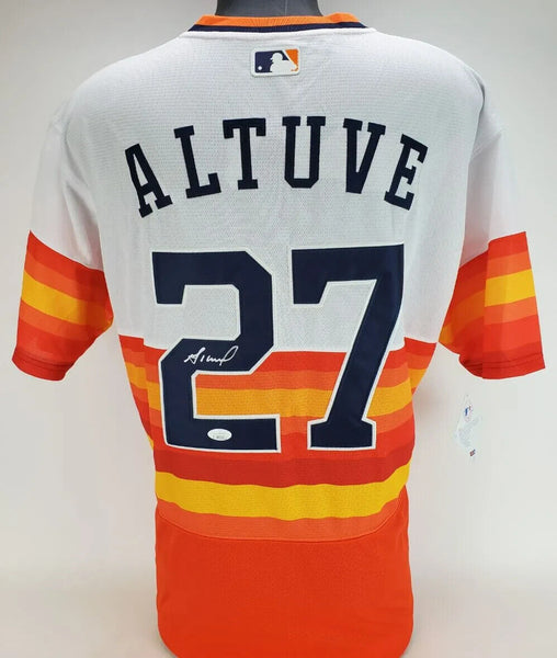 Jose Altuve Autographed and Framed Rainbow Astros Jersey