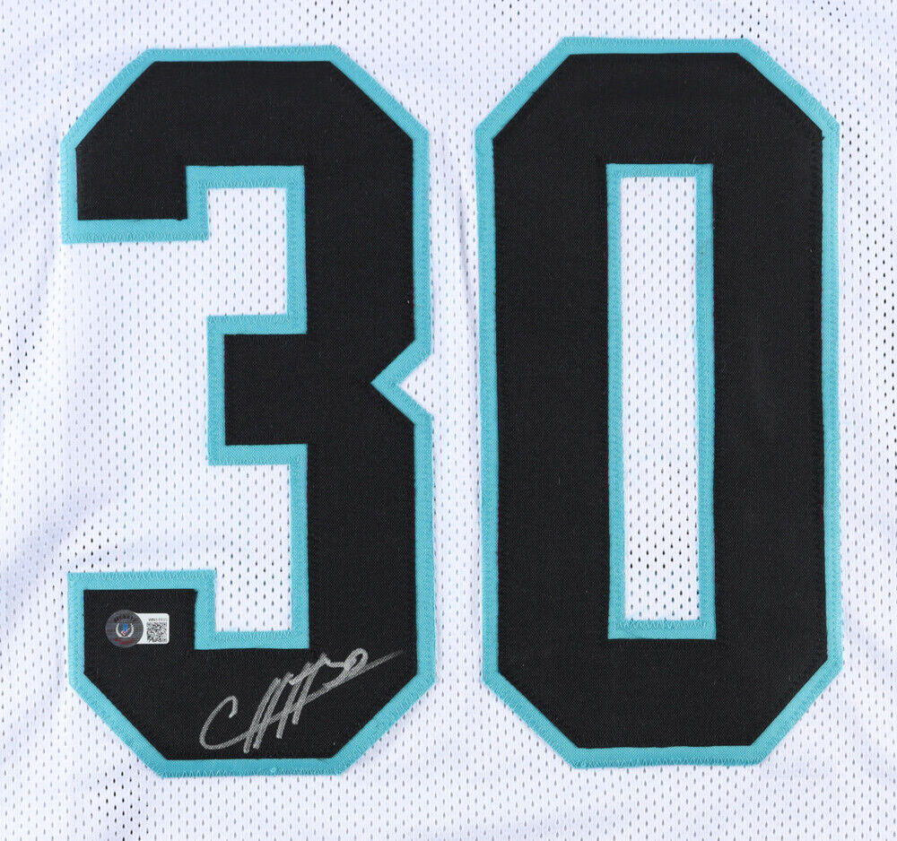 Chuba Hubbard Signed Panther White Jersey (Beckett) Carolina 2021 Draft Pick RB