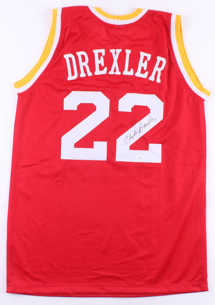 Clyde (The Glide) Drexler Signed Houston Rockets Red Home Jersey (JSA COA)