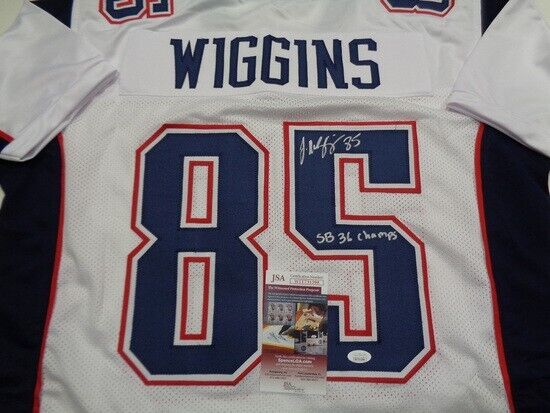 Jermaine Wiggins Signed New England Patriot Jersey Inscd. SB 36 Champs (JSA COA)
