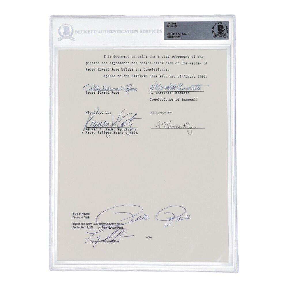 Pete Rose Signed "Banned from Baseball" Document (Beckett) Lifetime Ban from MLB
