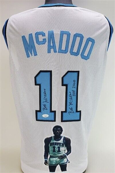 Bob McAdoo Signed Buffalo Braves Photo Jersey (JSA COA) NBA Hall of Fame 2000