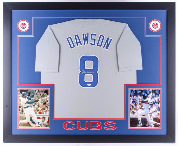 Andre Dawson (Cubs blue tower) Signed Autographed Framed Jersey JSA coa