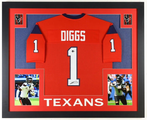 Stefon Diggs Signed 35x43 Houston Texans Framed & Matted Jersey (Beckett) WR