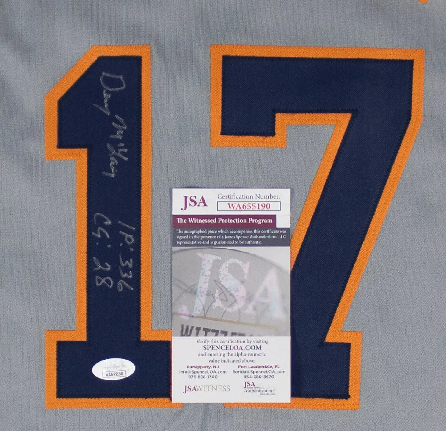 Denny McLain Signed 1968 Detroit Tiger Jersey Inscrd “IP: 336, CG: 28” (JSA COA)
