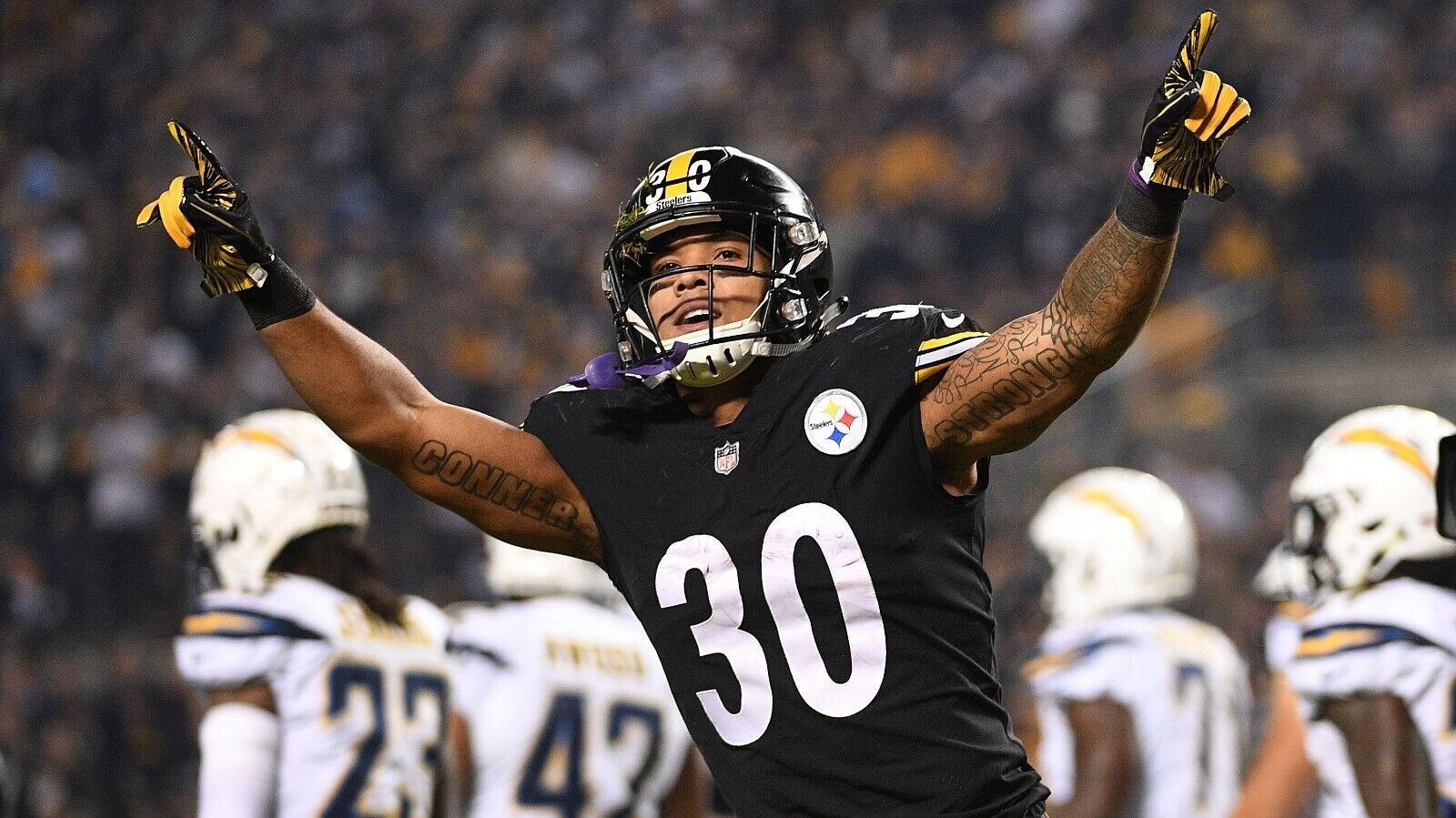 James Conner Signed Steelers Black Jersey (TSE Holo) Pittsburgh #1 Running Back