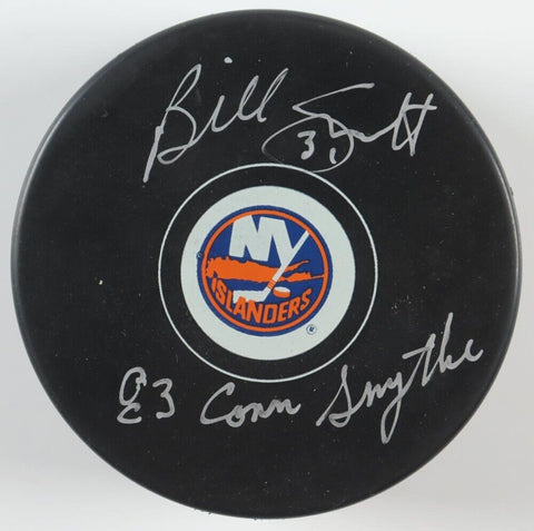 Billy Smith Signed New York Islanders Logo Puck Inscribed 83 Conn Smythe/PSA COA