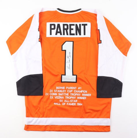 Bernie Parent Signed Philadelphia Flyers Jersey Stat "HOF 1984" (JSA COA) Goalie