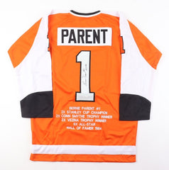 Bernie Parent Signed Philadelphia Flyers Jersey Stat "HOF 1984" (JSA COA) Goalie