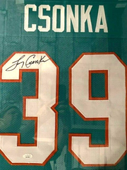 Larry Csonka Signed Miami Dolphins 35"x43" Framed Jersey (Beckett) 5xPro Bowl RB