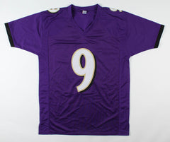 Justin Tucker Signed Baltimore Ravens Purple Home Jersey (JSA COA) 3xPro Bowl PK