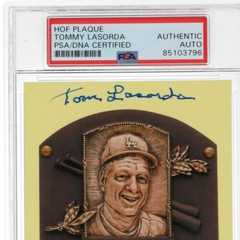 Tommy Lasorda Signed Hall of Fame Plaque Postcard (PSA/DNA) Los Angeles Dodgers