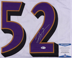 Ray Lewis Signed Baltimore Ravens White Jersey (Beckett COA) 13xPro Bowl L.B.