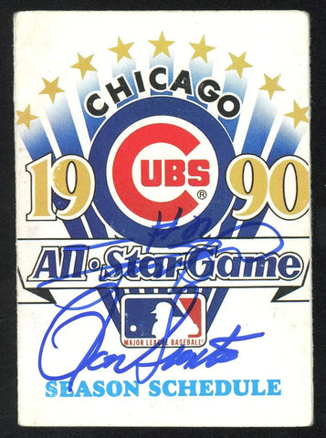 Sammy Sosa, Ron Santo Signed 1990 ASG Chicago Cubs Pocket Schedule (JSA COA)