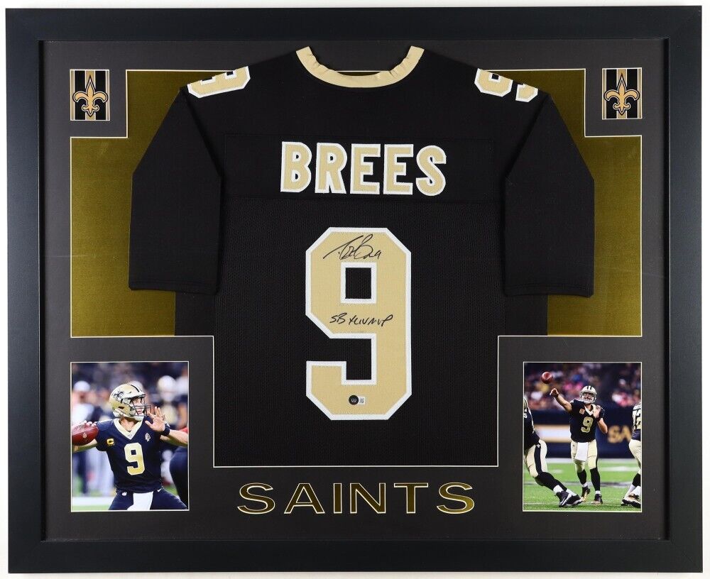 Drew Brees Signed New Orleans Saints 35x43 Framed Jersey (Beckett) S.B. XLIV MVP