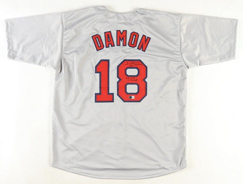 Johnny Damon Signed Boston Red Sox Jersey Inscribed "04 WS Champs" (Beckett) OF