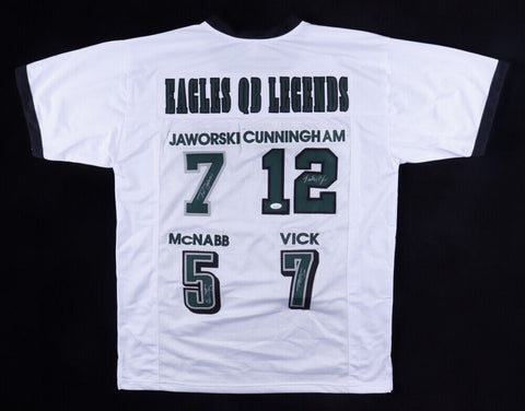 Philadelphia Eagles QB Legends Jersey Signed by 4 Cunningham, McNabb, Vick, Jaws