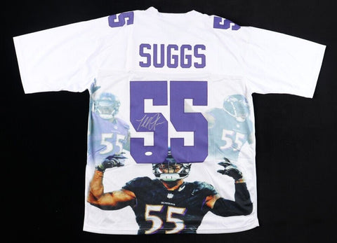 Terrell Suggs Signed Baltimore Ravens Photo Jersey (JSA COA) 7xPro Bowl L.B.