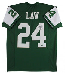 Ty Law Signed New York Jets Green Jersey (Beckett) 3xSuper Bowl Champion D,B.