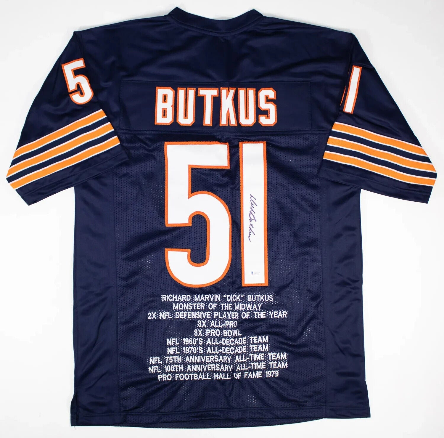 Dick Butkus Signed Chicago Bears Career Stat Jersey (Beckett COA) 8×Pro Bowl L.B