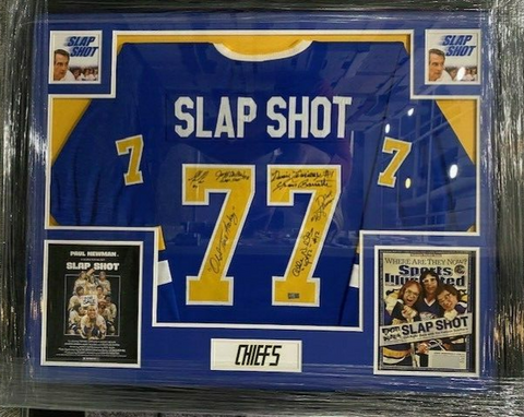 "Slap Shot" 35" x 43" Framed Jersey Signed by (5) Including the Hanson Brothers