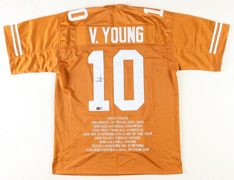 Vince Young Signed Texas Longhorns Highlite Stat Jersey (JSA) Titans Quarterback