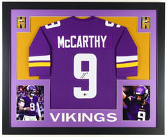 J. J. McCarthy Signed Minnesota Vikings 35"x43" Framed Jersey (Beckett) 2024 QB