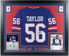 Lawrence Taylor Signed New York Giants 35x43 Framed Blue Home Jersey (JSA)