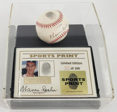 Warren Spahn Signed Thumbprint Baseball Braves w/Display Case (Beckett LOA)