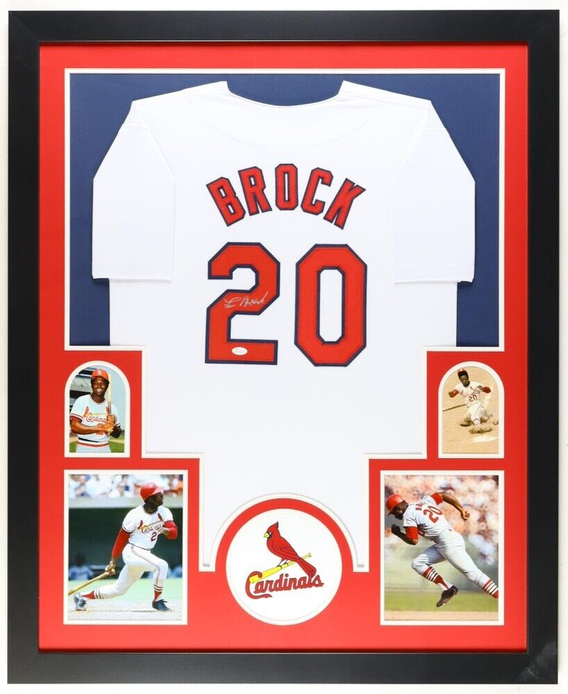 Lou Brock Signed St. Louis Cardinals 35x43 Framed Jersey JSA 6xAll S confinescollectibles