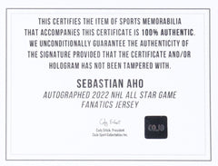 Sebastian Aho Signed 2022 NHL All Star Game Jersey (COJO) Carolina Hurricanes