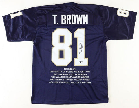 Tim Brown Signed Notre Dame Fighting Irish Career Stat Jersey (JSA COA) Raiders