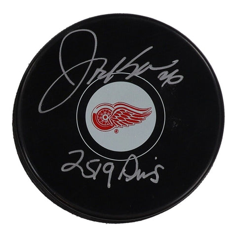 Joe Kocur Signed Detroit Red Wings Logo Puck Inscribed "2519 PIMS" (Schwartz)