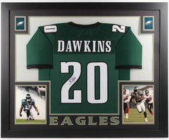 Brian Dawkins Signed Philadelphia Eagles 35" x 43" Framed Green Jersey (Beckett)